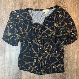 MICHAEL Chain 3/4 Sleeve Tie Front Peasant Blouse
